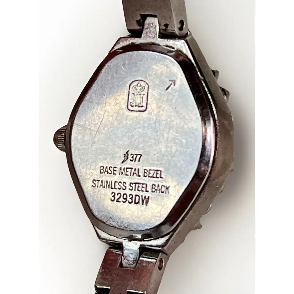 Vintage Jules Jurgensen Silver Tone Quartz Watch Diamond Bezel Women's Bracelet